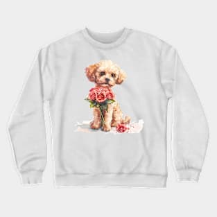 Valentine Poodle Dog Giving Flowers Crewneck Sweatshirt